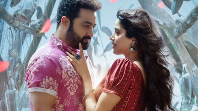 Jr NTR and Janhvi Kapoor in a still from Devara: Part 1. Jr NTR and Janhvi Kapoor in a still from Devara: Part 1.