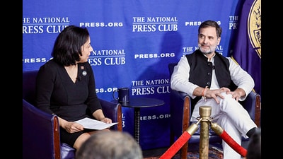 Leader of Opposition in Lok Sabha and Congress MP Rahul Gandhi interacts with the media at the National Press Club, in Washington DC on Wednesday. (AICC) Leader of Opposition in Lok Sabha and Congress MP Rahul Gandhi interacts with the media at the National Press Club, in Washington DC on Wednesday. (AICC)