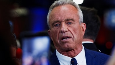 Robert F. Kennedy Jr. reacts in the spin room, ahead of the debate between Republican presidential nominee and former U.S. President Donald Trump and Democratic presidential nominee and U.S. Vice President Kamala Harris, in Philadelphia, Pennsylvania, U.S., September 10, 2024. (REUTERS)