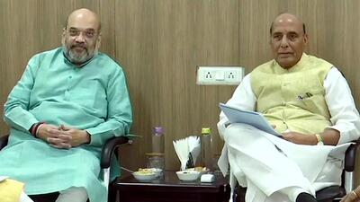 Union ministers Amit Shah and Rajnath Singh hit out at Rahul Gandhi for his comments in the US. (ANI)