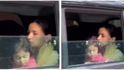 Alia Bhatt with Raha Kapoor inside her car. Alia Bhatt with Raha Kapoor inside her car.
