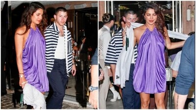 For a weekend outing with husband Nick Jonas, Priyanka Chopra stunned in a sleek silk purple dress featuring a halter neckline and backless detailing. Meanwhile, Nick kept it sharp yet casual with his effortlessly stylish ensemble. (Instagram/@jerryxmimi) For a weekend outing with husband Nick Jonas, Priyanka Chopra stunned in a sleek silk purple dress featuring a halter neckline and backless detailing. Meanwhile, Nick kept it sharp yet casual with his effortlessly stylish ensemble. (Instagram/@jerryxmimi)