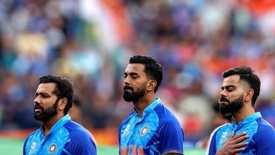 Will KL Rahul (M) be able to step out of Rohit Sharma (L) and Virat Kohli's shadows? (Getty)