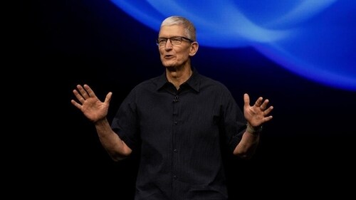 CEO of Apple Tim Cook gives a presentation as Apple holds an event at the Steve Jobs Theater on its campus in Cupertino, California, US, on Monday. CEO of Apple Tim Cook gives a presentation as Apple holds an event at the Steve Jobs Theater on its campus in Cupertino, California, US, on Monday.