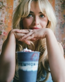 Sabrina Carpenter smiles coyly with her special Short N Sweet Smoothie (instagram) Sabrina Carpenter smiles coyly with her special Short N Sweet Smoothie (instagram)