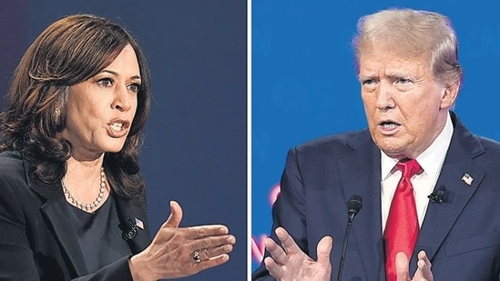 In this combination photo, Democratic vice presidential candidate Sen. Kamala Harris, speaks during a debate, Oct. 7, 2020 (AP)