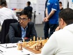 Rameshbabu Praggnanandhaa, of India, left, focuses during his game with Tissir Mohamed, of Morocco. Rameshbabu Praggnanandhaa, of India, left, focuses during his game with Tissir Mohamed, of Morocco.
