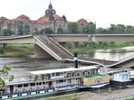 View of the broken part of the Carola Bridge (Carolabruecke) which collapsed into the Elbe, in Dresden, Germany. Germany: Dresden bridge collapse causes travel chaos. Is your trip at risk?  