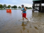 Geral (cq) Hammond looks at flood water from Hurricane Francine near the entrance to the Treasure Chest Casino in Kenner, La., in Jefferson Parish, Thursday, Sept. 12, 2024. (AP Photo/Matthew Hinton) Geral (cq) Hammond looks at flood water from Hurricane Francine near the entrance to the Treasure Chest Casino in Kenner, La., in Jefferson Parish, Thursday, Sept. 12, 2024. (AP Photo/Matthew Hinton)