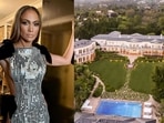 (Left): Jennifer Lopez all dressed up for the 'Unstoppable' premiere at the 2024 Toronto Film Festival on September 6. (Right): The Azria Estate at 10250 West Sunset Boulevard, Holmby Hills, California.