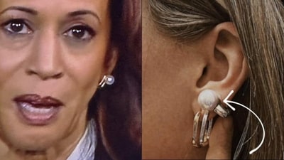 Trump supporters allege Kamala Harris wore Nova H1 earphones disguised as pearl earrings Trump supporters allege Kamala Harris wore Nova H1 earphones disguised as pearl earrings