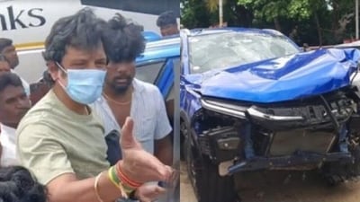Jiiva and his wife Supriya met with an accident while returning to Chennai on Wednesday. Jiiva and his wife Supriya met with an accident while returning to Chennai on Wednesday.