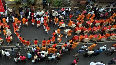 Supreme Court on Thursday stayed an order of the National Green Tribunal (NGT) restricting dhol-Tasha group members to 30 during the Ganesh Visarjan celebrations in Pune next week. (HT FILE) Supreme Court on Thursday stayed an order of the National Green Tribunal (NGT) restricting dhol-Tasha group members to 30 during the Ganesh Visarjan celebrations in Pune next week. (HT FILE)