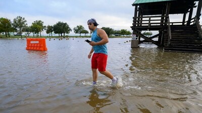 Geral (cq) Hammond looks at flood water from Hurricane Francine near the entrance to the Treasure Chest Casino in Kenner, La., in Jefferson Parish, Thursday, Sept. 12, 2024. (AP Photo/Matthew Hinton) (AP) Geral (cq) Hammond looks at flood water from Hurricane Francine near the entrance to the Treasure Chest Casino in Kenner, La., in Jefferson Parish, Thursday, Sept. 12, 2024. (AP Photo/Matthew Hinton) (AP)