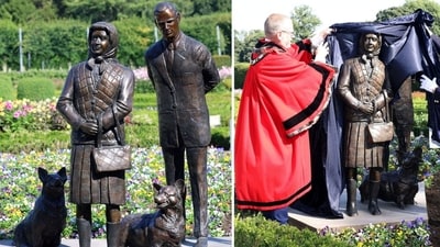 Queen Elizabeth's new statue, unveiled beside Prince Philip's, blasted as ‘offensive’ (Antrim and Newtownabbey Borough/Facebook) Queen Elizabeth's new statue, unveiled beside Prince Philip's, blasted as ‘offensive’ (Antrim and Newtownabbey Borough/Facebook)