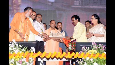 Uttar Pradesh chief minister Yogi Adityanath at an event in Atal Residential School in Mohanlalganj. (Sourced)