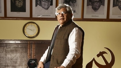 Yechury at the CPI(M) office in Delhi in 2016. (Raj K Raj/HT Photo) Yechury at the CPI(M) office in Delhi in 2016. (Raj K Raj/HT Photo)