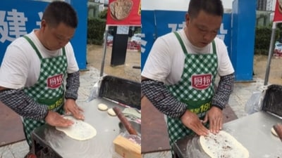 A video of a Chinese vendor in China making Amritsari kulcha has gone viral. (Instagram/@amritsarislive) A video of a Chinese vendor in China making Amritsari kulcha has gone viral. (Instagram/@amritsarislive)