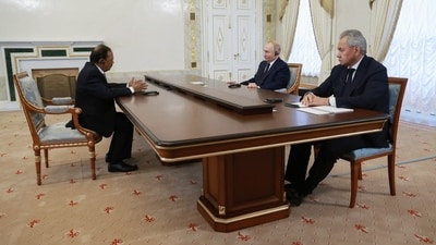 NSA Ajit Doval in a meeting with Russian President Vladimir Putin.
