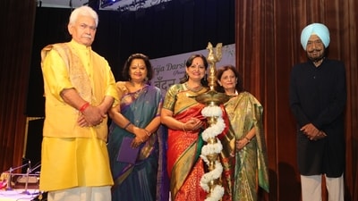 LG Jammu and Kashmir Manoj Sinha, Sadhna Shrivastav, Sunanda Sharma, Kusum Awasthi and Raja Randhir Singh