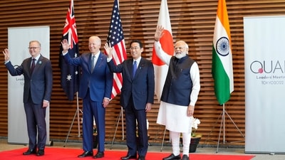 Leaders of Quadrilateral Security Dialogue (Quad) from left to right, Australian Prime Minister Anthony Albanese, U.S. President Joe Biden, Japanese Prime Minister Fumio Kishida, and Prime Minister Narendra Modi. (AP) Leaders of Quadrilateral Security Dialogue (Quad) from left to right, Australian Prime Minister Anthony Albanese, U.S. President Joe Biden, Japanese Prime Minister Fumio Kishida, and Prime Minister Narendra Modi. (AP)