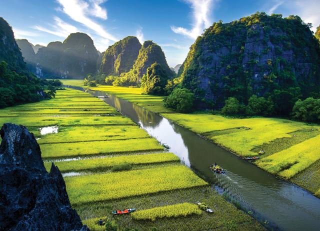 Ninh Binh has lush rice paddy fields and ancient temples to explore. (ADOBE STOCK)