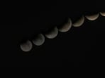 A composite image of a partial lunar eclipse, in Jaipur, Rajasthan on July 17, 2019. “Parashar mentions that his teachers observed a series of seven lunar eclipses separated by six-monthly intervals (now known to be a very rare occurrence). ” (Himanshu Vyas/Hindustan Times)