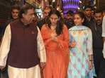 Mukesh Ambani, Shloka Mehta and Radhika Merchant at Mumbai's Lalbaugcha Raja temple. Mukesh Ambani, Shloka Mehta and Radhika Merchant at Mumbai's Lalbaugcha Raja temple.