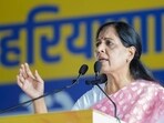 Sunita Kejriwal, the wife of Delhi chief minister Arvind Kejriwal. Sunita Kejriwal, the wife of Delhi chief minister Arvind Kejriwal.