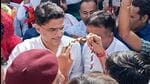 Congress leader Sachin Pilot welcomed by party workers at Jodhpur railway station on Friday. (ANI)