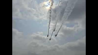 ALHs of the IAF’s Sarang helicopter display team performed during Tarang Shakti 2024 in Jodhpur. (Rahul Singh/HT Photo) ALHs of the IAF’s Sarang helicopter display team performed during Tarang Shakti 2024 in Jodhpur. (Rahul Singh/HT Photo)