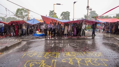 Junior doctors continue their sit-in, in Kolkata on Friday. (PTI) Junior doctors continue their sit-in, in Kolkata on Friday. (PTI)