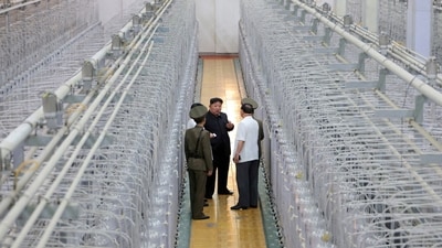 North Korean leader Kim Jong Un tours facilities during a visit to the Nuclear Weapons Institute and the production base of weapon-grade nuclear materials at an undisclosed location in North Korea, (KCNA via Reuters)