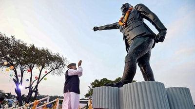 A file photo of Prime Minister Narendra Modi paying tribute to Netaji Subhas Chandra Bose at Marina Park in Sri Vijay Puram (earlier Port Blair), Andaman and Nicobar Islands in 2018. (PTI file) A file photo of Prime Minister Narendra Modi paying tribute to Netaji Subhas Chandra Bose at Marina Park in Sri Vijay Puram (earlier Port Blair), Andaman and Nicobar Islands in 2018. (PTI file)