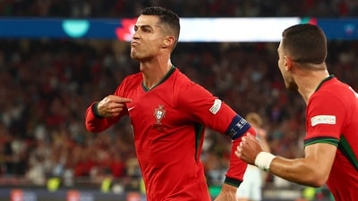 Portugal's Cristiano Ronaldo celebrates scoring a goal. (REUTERS)