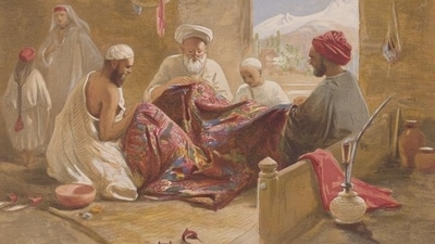 Shawl makers in Kashmir (1867). This chromolithograph is taken from plate 2 of William Simpson's 'India: Ancient and Modern' (William Simpson/Wikimedia Commons) Shawl makers in Kashmir (1867). This chromolithograph is taken from plate 2 of William Simpson's 'India: Ancient and Modern' (William Simpson/Wikimedia Commons)