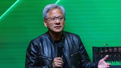 Jensen Huang, co-founder and chief executive officer of Nvidia Corp., during a news conference in Taipei, Taiwan. (Bloomberg)