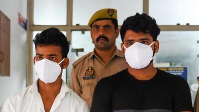 The suspects were identified as Kishore Singh, 22, from Bulandshahr, and Deepak Kumar, 20, from Noida Sector 39. Deepak is a law student in Noida while Kishore is a Class 12 dropout. (Sunil Ghosh/HT Photo) The suspects were identified as Kishore Singh, 22, from Bulandshahr, and Deepak Kumar, 20, from Noida Sector 39. Deepak is a law student in Noida while Kishore is a Class 12 dropout. (Sunil Ghosh/HT Photo)