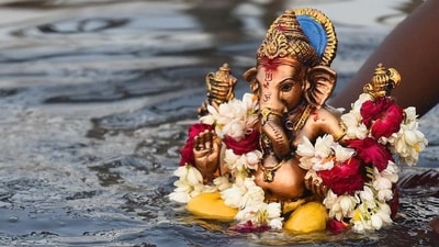 After the 10 days of revelry and worship, devotees immerse the idol of Ganpati Bappa on Ganesh Visarjan. After the 10 days of revelry and worship, devotees immerse the idol of Ganpati Bappa on Ganesh Visarjan.