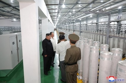 North Korean leader Kim Jong Un tours facilities during a visit to the Nuclear Weapons Institute and the production base of weapon-grade nuclear materials at an undisclosed location in North Korea, in this photo released by North Korea's official Korean Central News Agency September 13, 2024. (KCNA via Reuters)