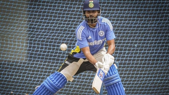 Shreyas Iyer during a practice session. (PTI) (HT_PRINT)
