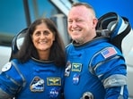 NASA astronauts Butch Wilmore (R) and Suni Williams, wearing Boeing spacesuits, depart the Neil A. Armstrong Operations and Checkout Building at Kennedy Space Center for Launch Complex 41 at Cape Canaveral Space Force Station in Florida to board the Boeing CST-100 Starliner spacecraft for the Crew Flight Test launch , on June 5, 2024. 