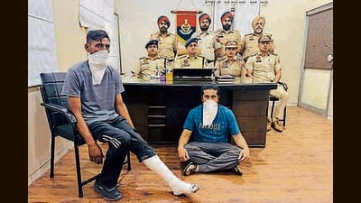 Accused of snatching in the custody of Model Town Police in Ludhiana on Saturday, September 14, 2024. (HT Photo)