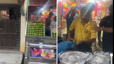 The image shows locals thrashing shop workers for allegedly serving fruit juices mixed with urine. (Screengrab)