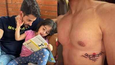 In 2020, Kunal Kemmu shared a picture of his upper body where he tattooed his daughter Inaaya Naumi Kemmu's name. Posting it on Instagram, he captioned it, "This ink is the closest to my heart emotionally and literally as well. My little girl is and will always be a part of me. Her name Inaaya is at the centre in Devanagari and her middle name Naumi meaning Goddess Durga is represented by the Red Bindi in the middle and the Trishul at both ends.. Thank you @ironbuzztattoos #pramod for doing this at such short notice and so well. I love it." In 2020, Kunal Kemmu shared a picture of his upper body where he tattooed his daughter Inaaya Naumi Kemmu's name. Posting it on Instagram, he captioned it, "This ink is the closest to my heart emotionally and literally as well. My little girl is and will always be a part of me. Her name Inaaya is at the centre in Devanagari and her middle name Naumi meaning Goddess Durga is represented by the Red Bindi in the middle and the Trishul at both ends.. Thank you @ironbuzztattoos #pramod for doing this at such short notice and so well. I love it."