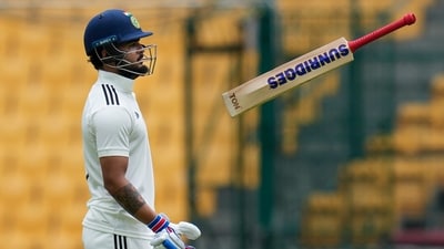 Riyan Parag reacts as he walks off the field after his dismissal during the fourth day of the Duleep Trophy 2024 match between India A and India B (PTI) Riyan Parag reacts as he walks off the field after his dismissal during the fourth day of the Duleep Trophy 2024 match between India A and India B (PTI)