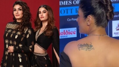 The actor adopted two girls, Pooja and Chhaya, as a single mother in 1995. She married Anil Thadani on February 22, 2004 in Udaipur, Rajasthan. She gave birth to her daughter, Rasha, in March 2005 and her son, Ranbirvardhan, in July 2008. Raveena has tattooed the Kundli names--Vardhan (Ranbirvardhan) and Vishakha (Rasha), of her children on her back, as per starsunfolded.com. The actor adopted two girls, Pooja and Chhaya, as a single mother in 1995. She married Anil Thadani on February 22, 2004 in Udaipur, Rajasthan. She gave birth to her daughter, Rasha, in March 2005 and her son, Ranbirvardhan, in July 2008. Raveena has tattooed the Kundli names--Vardhan (Ranbirvardhan) and Vishakha (Rasha), of her children on her back, as per starsunfolded.com.