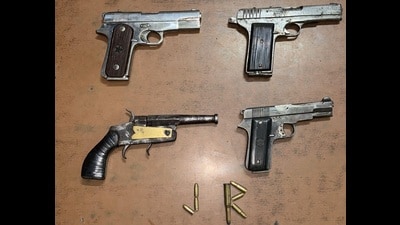 The pistols seized from the arrested persons in Jalandhar on Saturday. The pistols seized from the arrested persons in Jalandhar on Saturday.