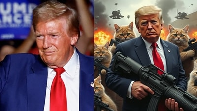 Trump's remark on Haitian immigrants eating pets sparks meme fest on the internet. (REUTERS/Piroschka Van de Wouw, @Trump_History45/X)