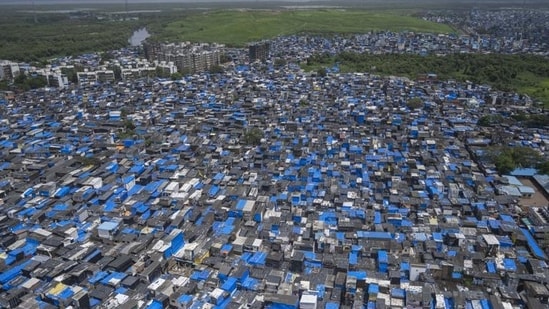 An aerial view of slums adjoining the 326-acre Deonar dumping ground. Only 70 acres would be required for the rental housing project, said officials. (Satish Bate/ Hindustan Times)